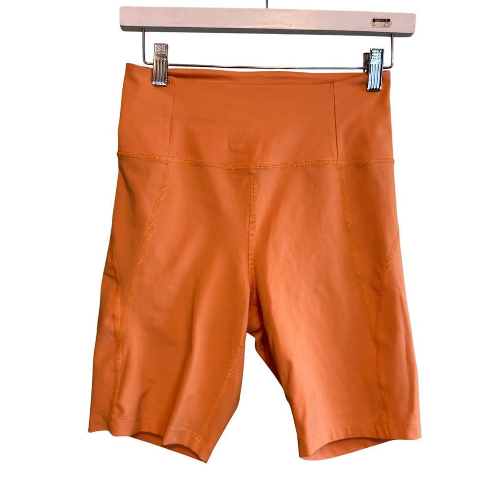 Girlfriend Collective Womens High Rise Compressive Biker Shorts Orange Medium